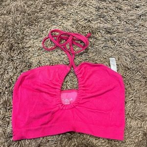 extra small/small hot pink strapless crop top, ties around neck